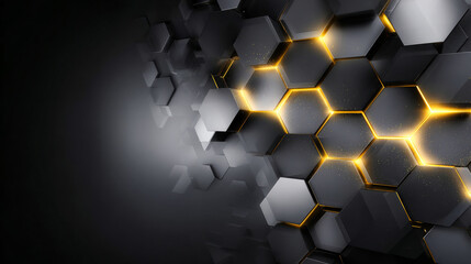 A futuristic abstract background with dark gray and yellow hexagons, abstract technology concept
