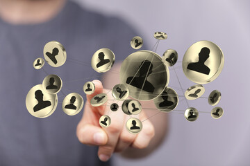 Conceptual depiction of a digital network connecting people, representing communication and modern...