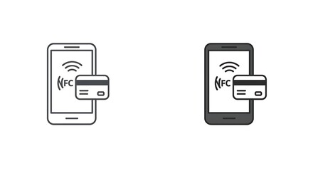 Smartphone and credit card icon contactless payment illustration