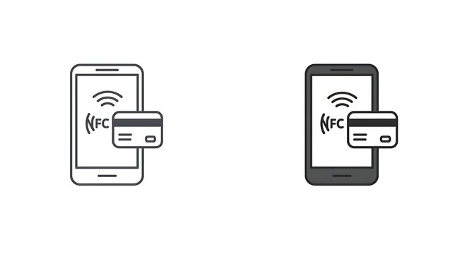 Smartphone and credit card icon contactless payment illustration