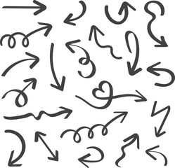 Hand Drawn Arrow Set, Sketch Style Direction Icons Collection, Curved, Wavy and Zigzag Arrows, Grunge Marker Arrow Doodle Symbols, Abstract Navigation and Guide Elements for Creative Design