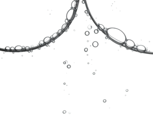 Abstract image of water droplets forming an arched shape, against a black background