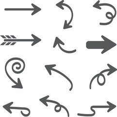 Arrow Icon Set, Direction Symbols Collection, Flat Navigation and Pointer Shapes, Arrows, Curved and Forward Icons for Interface, Infographic and Web Design