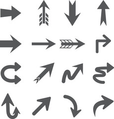 Arrow Icon Set, Direction Symbols Collection, Flat Navigation and Pointer Shapes, Arrows, Curved and Forward Icons for Interface, Infographic and Web Design
