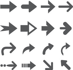 Arrow Icon Set, Direction Symbols Collection, Flat Navigation and Pointer Shapes, Arrows, Curved and Forward Icons for Interface, Infographic and Web Design