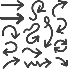 Hand Drawn Arrow Set, Sketch Style Direction Icons Collection, Curved, Wavy and Zigzag Arrows, Grunge Marker Arrow Doodle Symbols, Abstract Navigation and Guide Elements for Creative Design