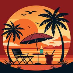 sunset with palm trees