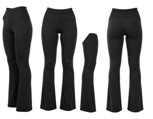 Multiple views of black fitted flared pants