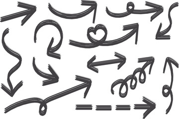 Hand Drawn Arrow Set, Sketch Style Direction Icons Collection, Curved, Wavy and Zigzag Arrows, Grunge Marker Arrow Doodle Symbols, Abstract Navigation and Guide Elements for Creative Design