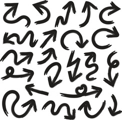 Hand Drawn Arrow Set, Sketch Style Direction Icons Collection, Curved, Wavy and Zigzag Arrows, Grunge Marker Arrow Doodle Symbols, Abstract Navigation and Guide Elements for Creative Design