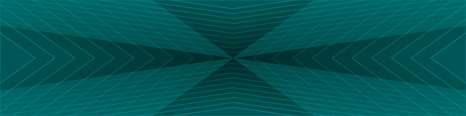 Panoramic banner. Teal green abstract background with triangular pattern, cross shape, modern geometric texture, blended lines, outline pattern	
