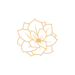 Elegant outline of a magnolia flower with delicate petals and a golden center.