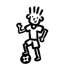 football player with ball png outline, cute cartoon handdraw clipart kids doodle element hand drawn doodle, handwriting clipart, kawaii kids drawing, funny character, childlike sketch, handwritten wor