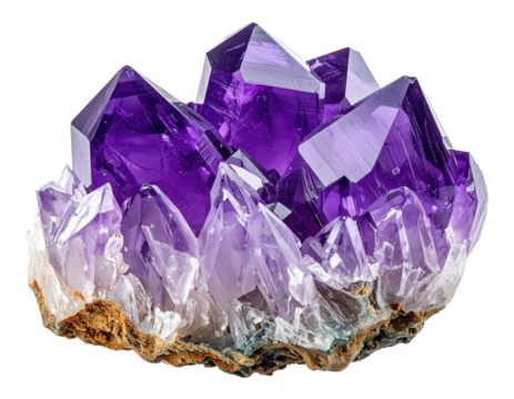 A cluster of brilliant purple crystal formations, a natural mineral specimen