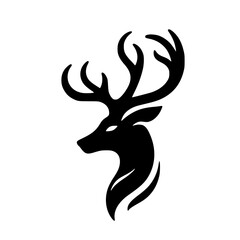 Deer Head Silhouette with Antlers Vector Illustration