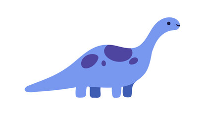 Cute dinosaur, kids toy, side view. Happy smiling brontosaurus, dino character with long neck. Prehistoric Jurassic extinct for child play. Flat vector illustration isolated on white background.