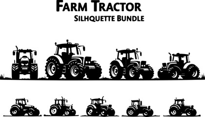 Modern Farm Tractor Vector Illustration Set