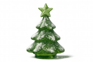 Christmas tree ornament with star on top, green glass decoration, winter holiday celebration symbol, transparent background