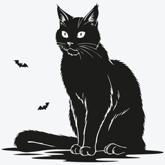 Obraz premium scarry black cat for Halloween sketch illustration vector