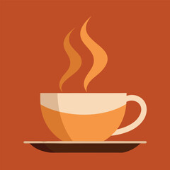 Obraz premium Steaming cup of coffee on a saucer with orange background