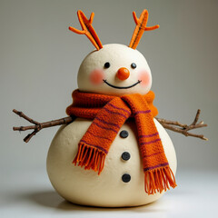 Charming Snowman with Antlers and Orange Scarf
