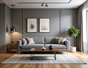 Fototapeta premium Modern living room design cozy apartment interior decoration contemporary style minimalist view comfort and aesthetics