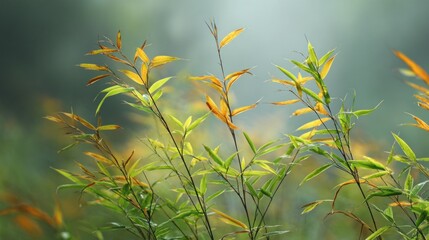 Misty morning bamboo leaves