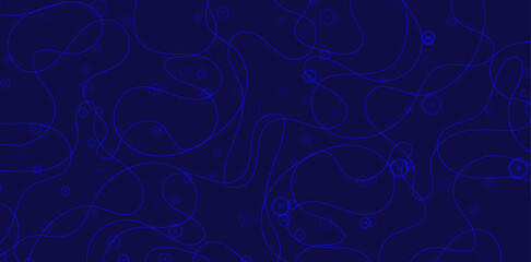 Abstract navy backdrop features intricate, curving blue lines and small circles, creating a modern, minimalist pattern perfect for backgrounds or artistic design projects