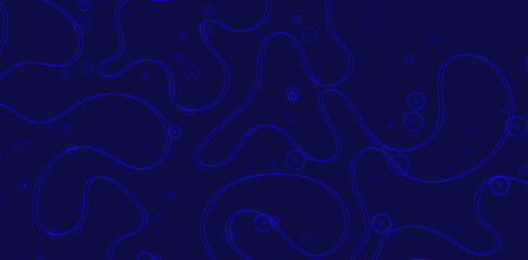 Deep navy abstract background featuring dynamic, irregular blue shapes and scattered circles creates a modern, seamless pattern that suggests fluidity and movement