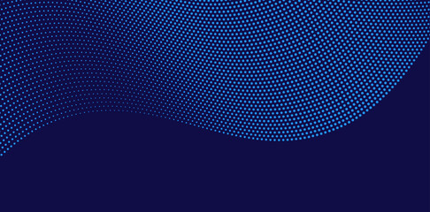 Fototapeta premium This captivating image features a textured wave pattern of vibrant light blue dots against a deep blue backdrop, creating a modern and visually engaging abstract design