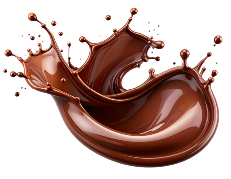 Rich, glossy chocolate splash erupts with elegant curves, isolated on black