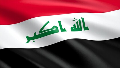 Naklejka premium Iraqi flag in formal display—faith and identity woven into national colors and calligraphy.