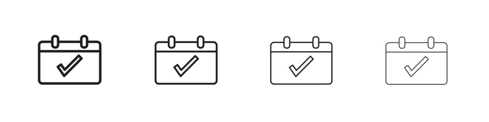 Check in calendar icon collection. Line vector sign, symbol for web and mobile