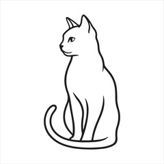 Obraz premium Minimalist cat line art sitting profile vector illustration elegant feline portrait and logo-ready outline design