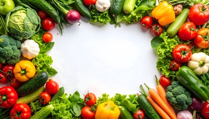 Colorful Fresh Vegetables Arranged in a Frame on White Background