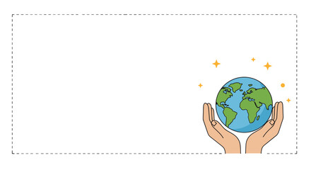 Hands holding globe with sparkles in minimalist style  