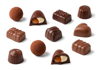 Elegant chocolate assortment with smooth textures on a seamless background