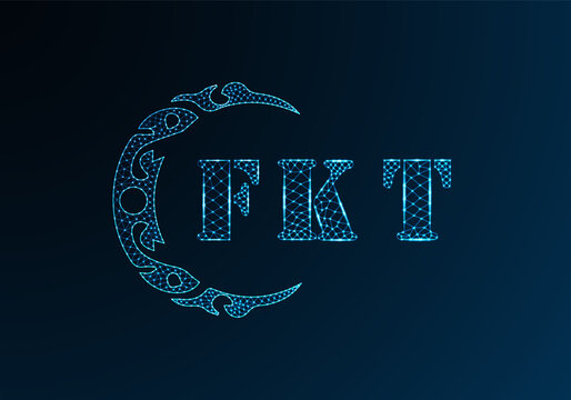 Low poly letter logo FKT design. FKT letter logo low poly vector design on blue color gradient background. FKT logo low poly design