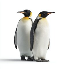 Fototapeta premium Two emperor penguins standing close to each other, demonstrating companionship and warmth