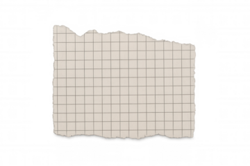 Torn graph paper piece with grid lines, blank squared note scrap, distressed edges for texture element design