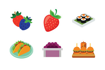 Fresh fruits vegetables and sushi assortment illustration