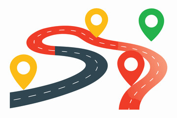 Winding Road with Colorful Map Pins Travel, Destinations, and Navigation Concept