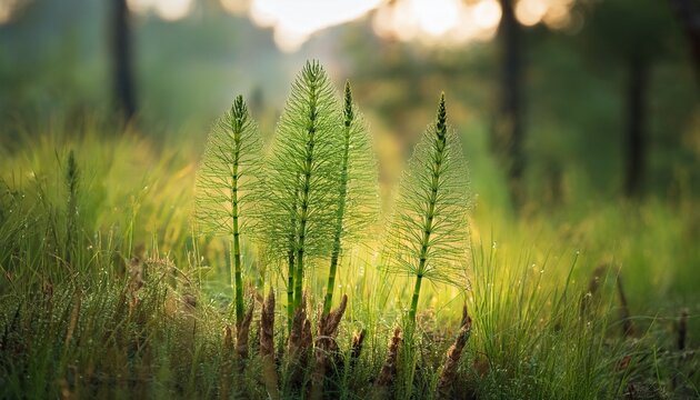 Horsetail Field Equisetum Arvense Grows In The Wild
