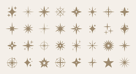 Set of sparkling stars different shapes. Vector minimalistic flat icon collection.