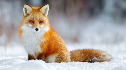 Red fox sitting in the snow during winter