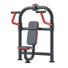 3D Rendered Gym Chest Press Machine with Red and Gray Accents Isolated fitness exercise