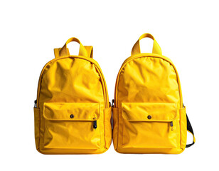 Two identical bright yellow backpacks against a solid black background