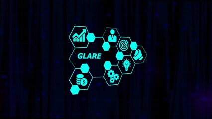 Digital Network of Business Icons and the word GLARE on a dark blue abstract background technology