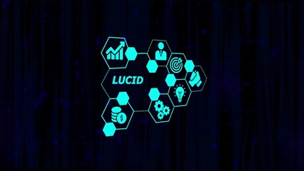 Digital Network of Business Icons and the word LUCID on a dark blue abstract background technology