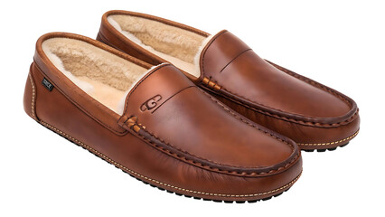 Elegant Brown Leather Slippers with Plush Lining for Ultimate Comfort and Warmth Perfect for Relaxing at Home